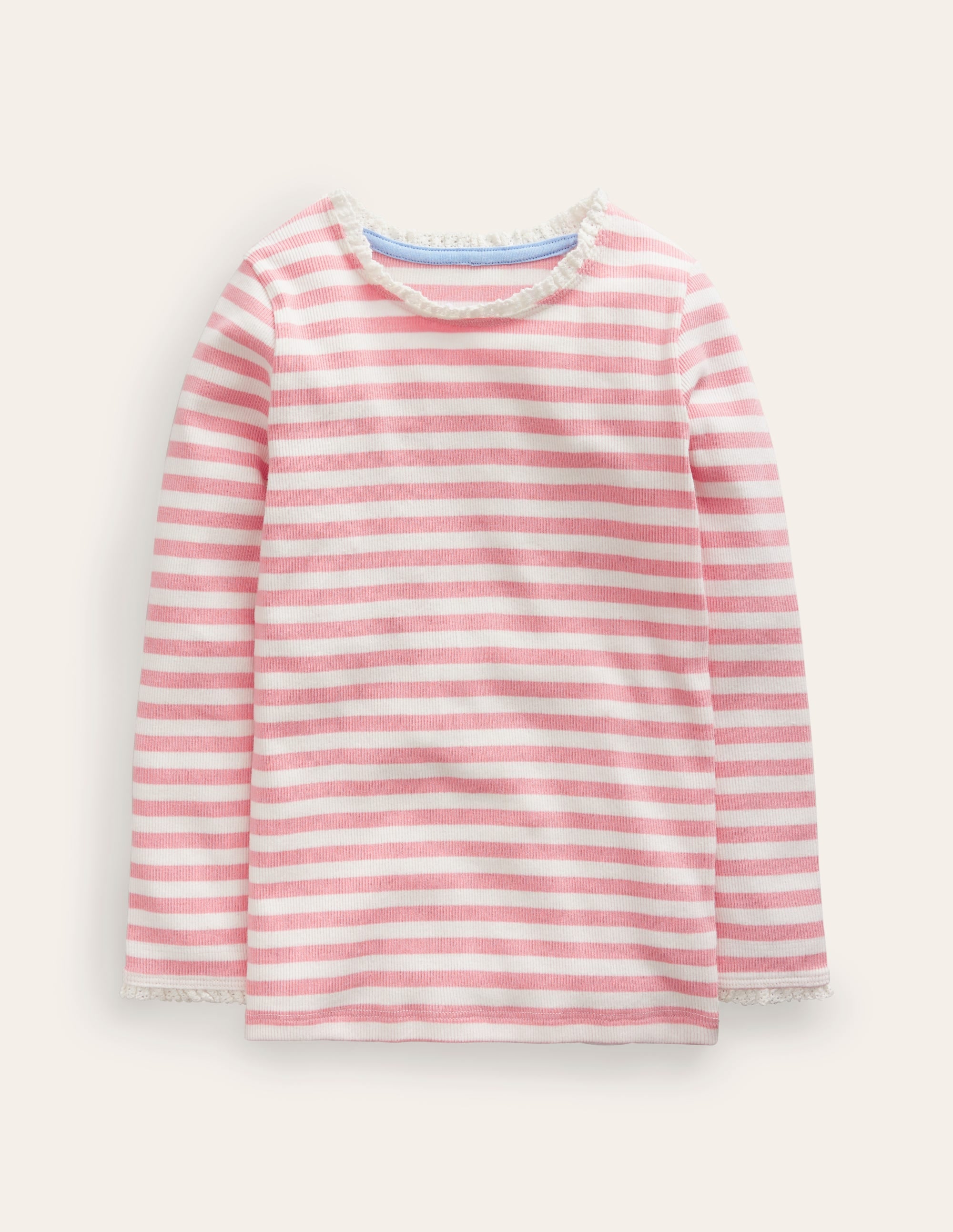 Ribbed Long Sleeve T-Shirt-Ballet Pink/Ivory - Image 1