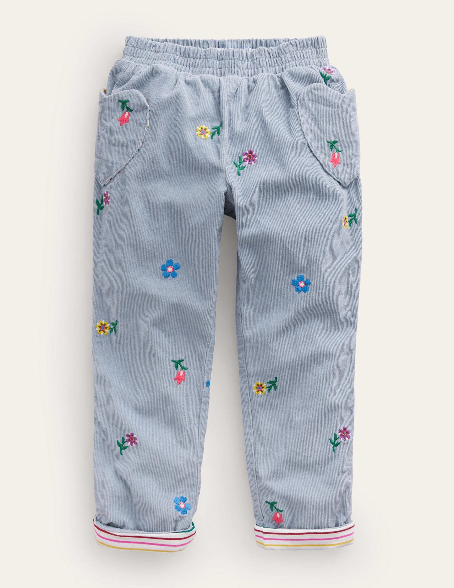 Lined Cord Pull-On Trousers-Pebble Blue