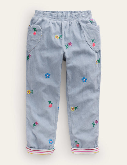 Lined Cord Pull-On Trousers-Pebble Blue-1