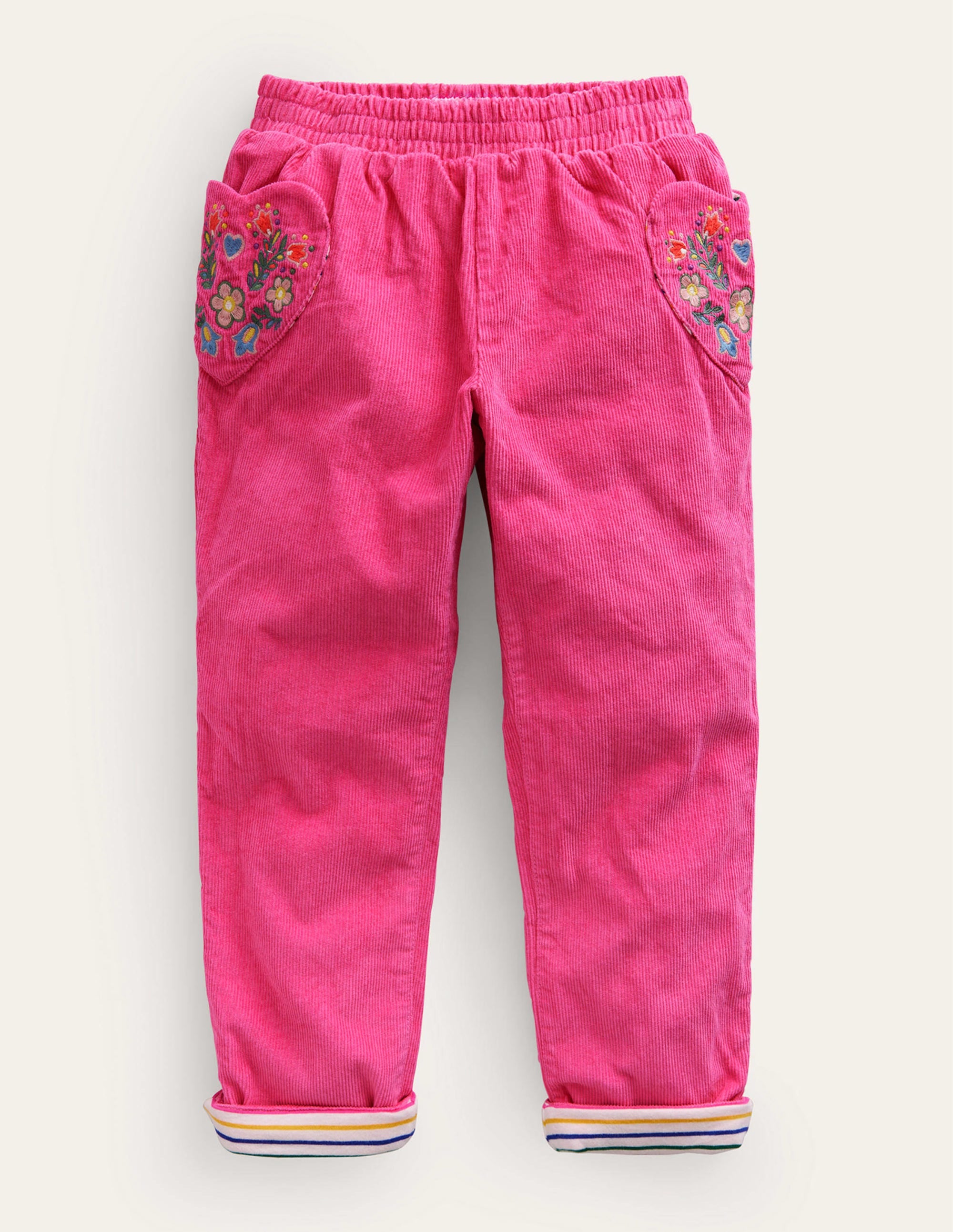 Lined Cord Pull-On Trousers-Mid Pink - Image 1