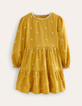 Embroidered twirly Dress-Honeycomb Yellow Daisy