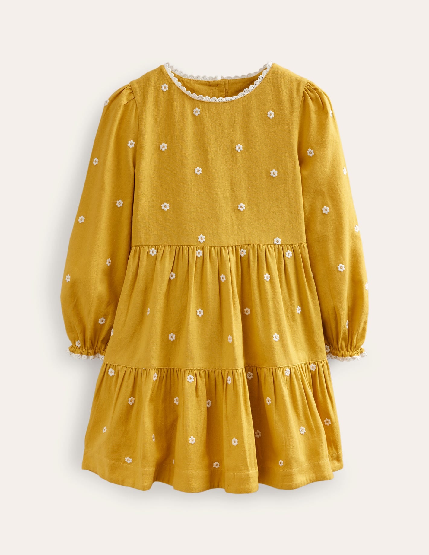 Embroidered twirly Dress-Honeycomb Yellow Daisy