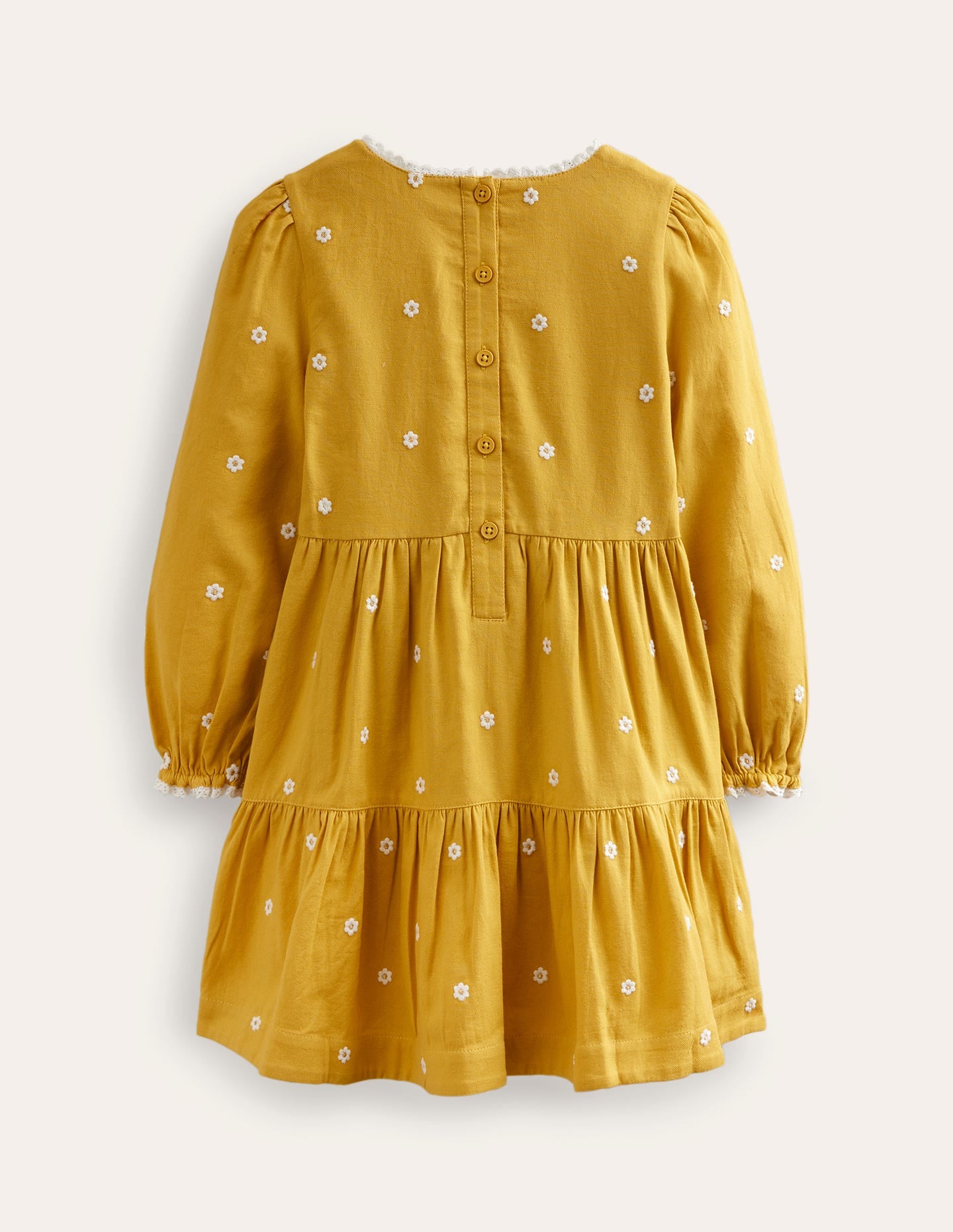 Embroidered twirly Dress-Honeycomb Yellow Daisy