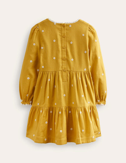 Embroidered twirly Dress-Honeycomb Yellow Daisy-2