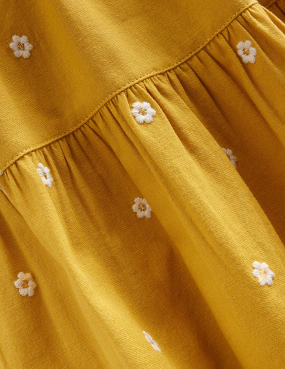 Embroidered twirly Dress-Honeycomb Yellow Daisy-3