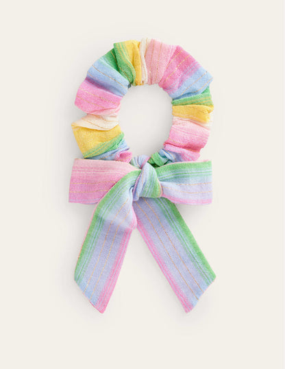 Bow Scrunchie-Multi Rainbow Stripe-1