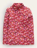 Super Soft Roll Neck Top-Brilliant Red Festive Flower