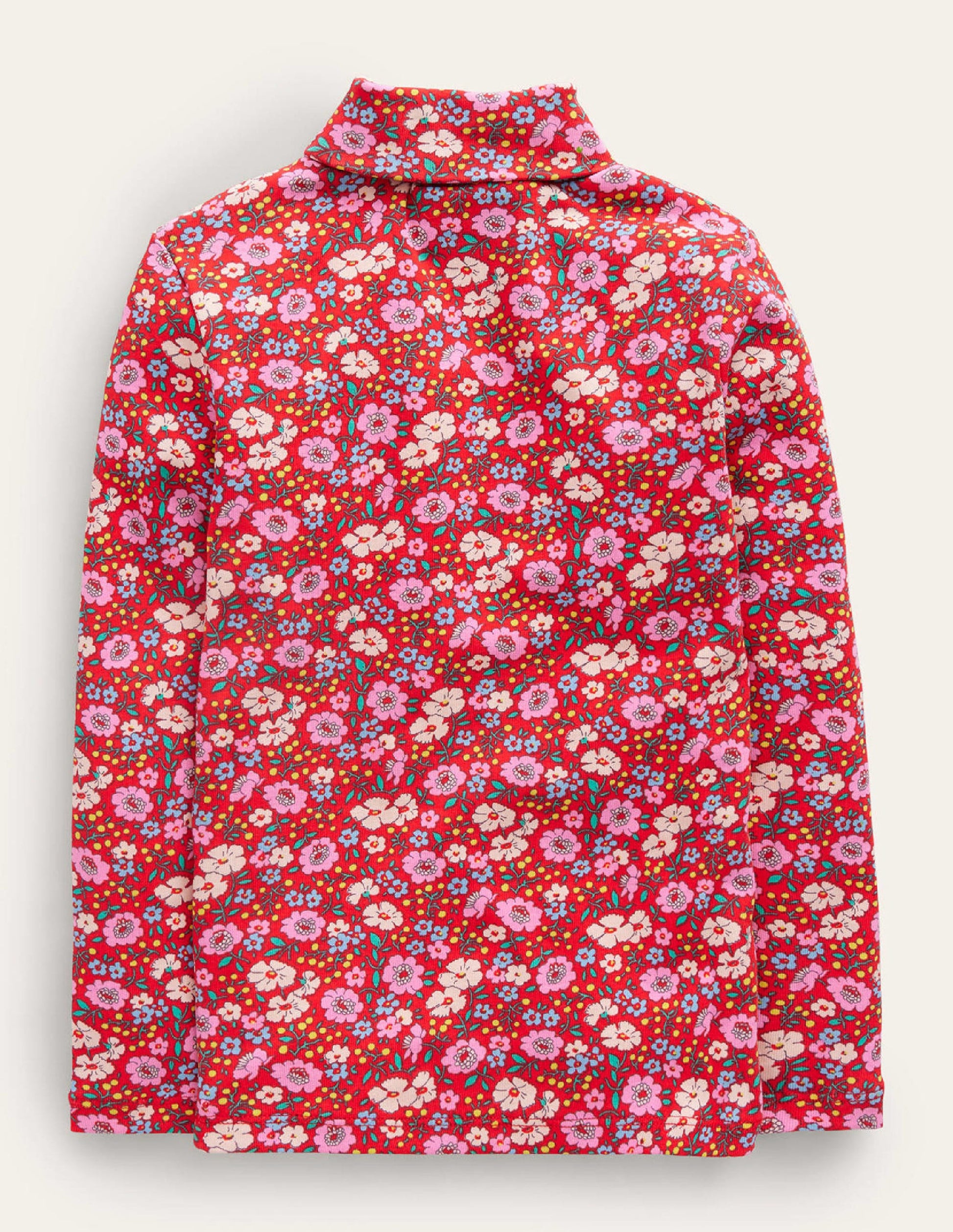 Super Soft Roll Neck Top-Brilliant Red Festive Flower-2