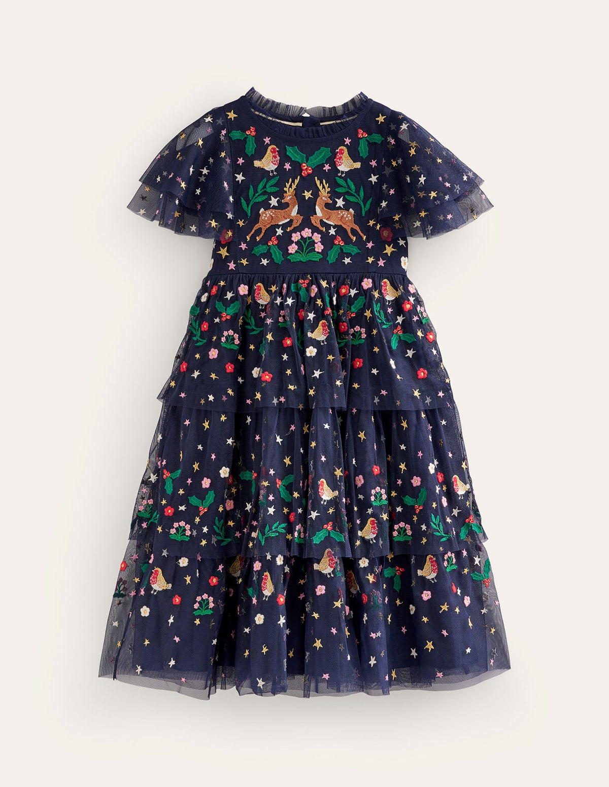 Tulle Embroidered Party Dress-French Navy-1