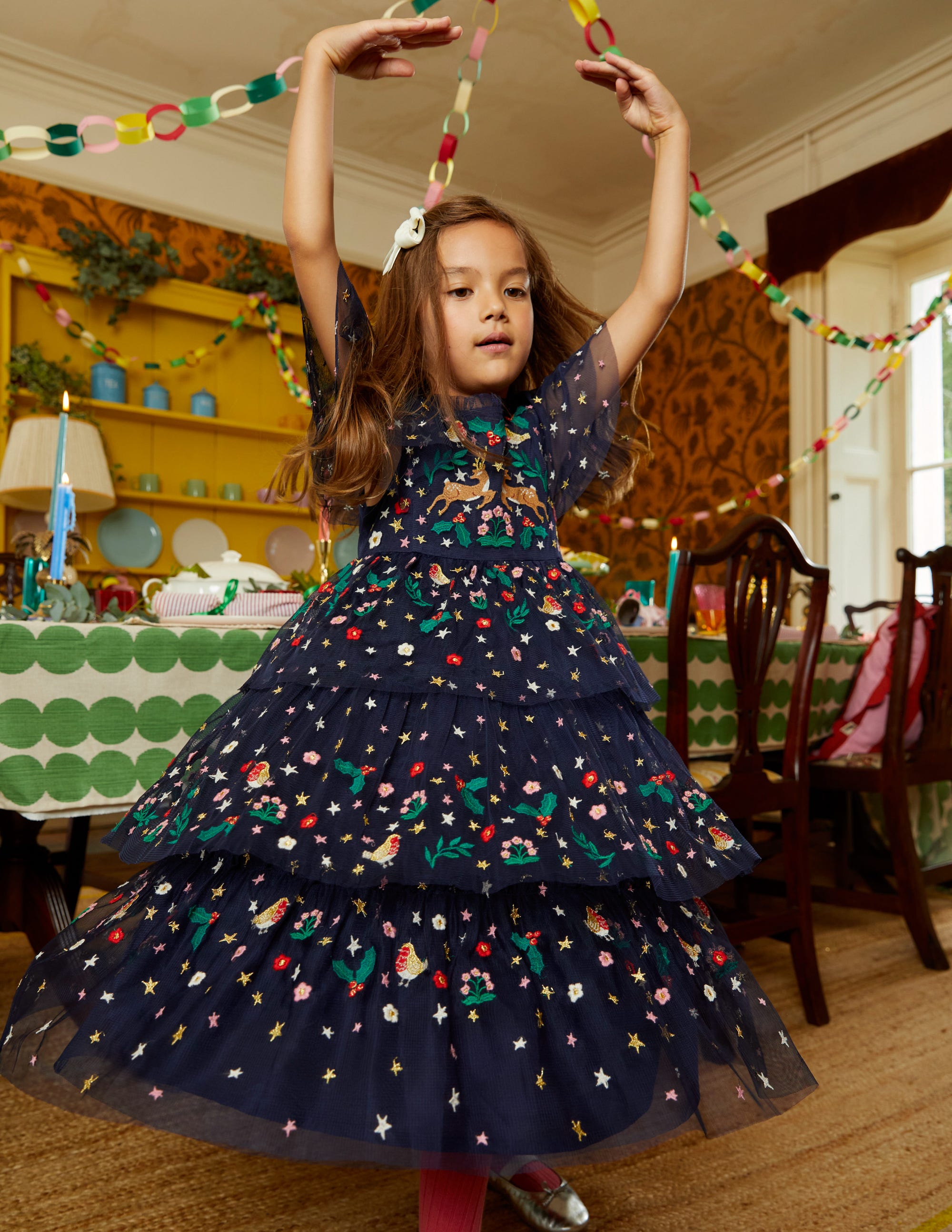 Tulle Embroidered Party Dress-French Navy - Image 4