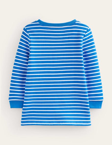 Appliqué Pocket Tunic-Delft Blue/Ivory Cloud