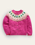 Fun Fair Isle Cardigan-Vibrant Pink Festive