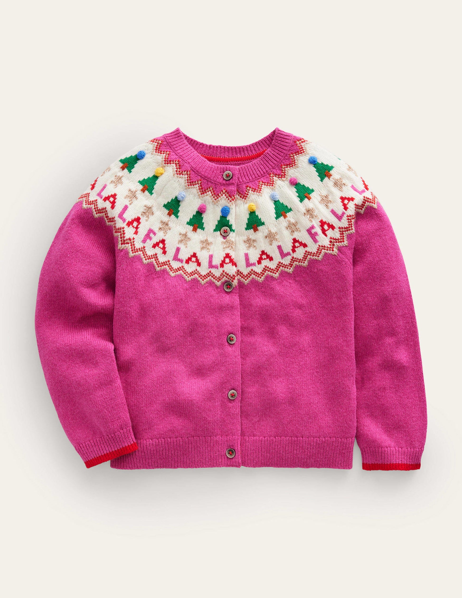 Fun Fair Isle Cardigan-Vibrant Pink Festive-1