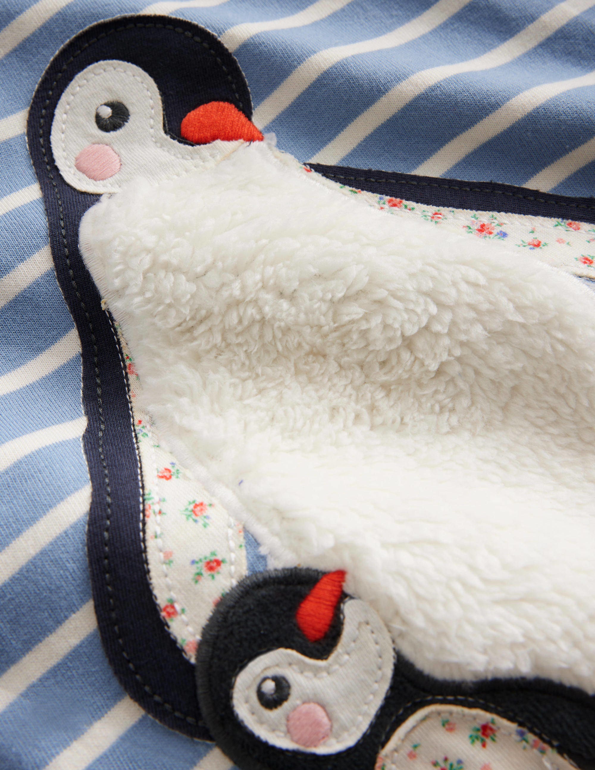 Puff Sleeve Appliqué T-shirt-Pebble Blue/Ivory Penguin - Image 3