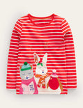 Puff Sleeve Appliqué T-shirt-Brilliant Red/Ivory Carolers