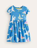 Short-sleeved Fun Jersey Dress-Blue Seagulls