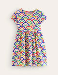 Short-sleeved Fun Jersey Dress-Ivory Multi Rainbow