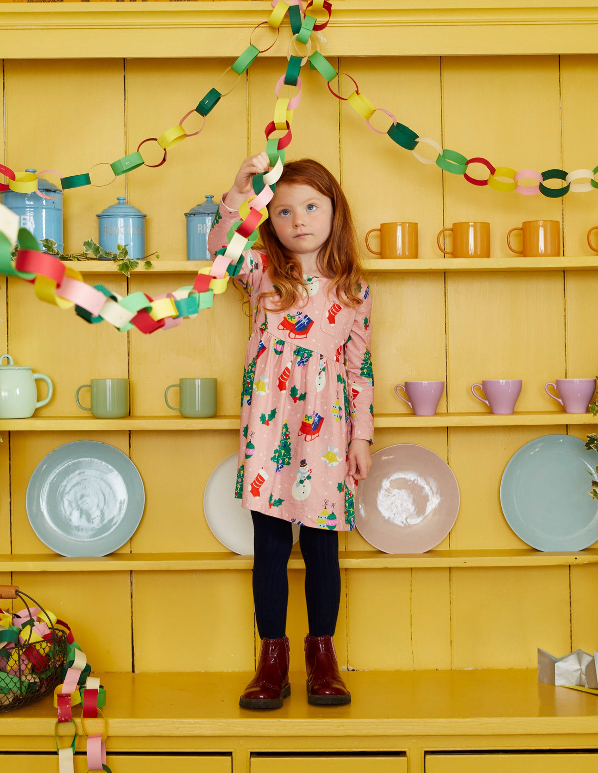 Long Sleeve Fun Jersey Dress-Almond Pink Festive - Image 4