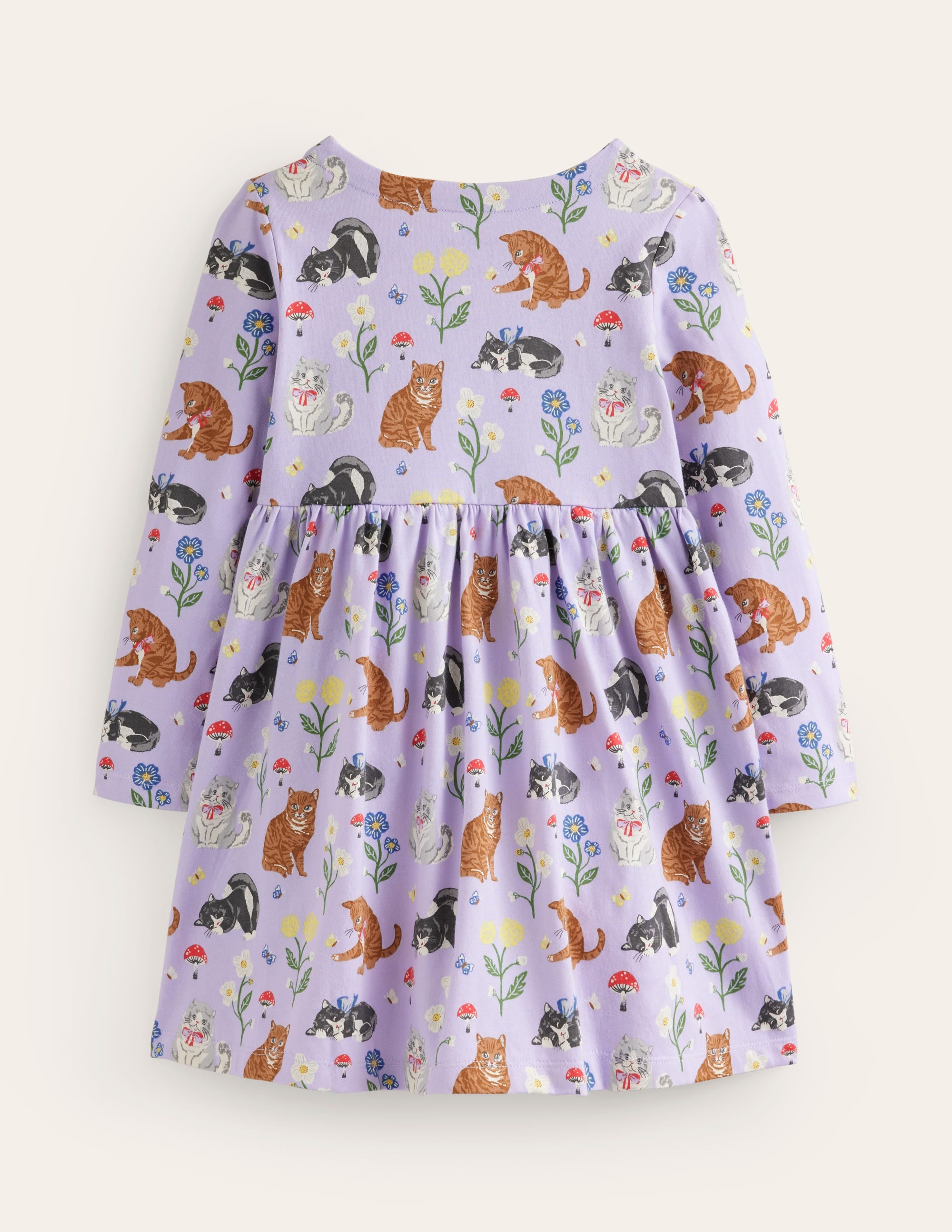 Long Sleeve Fun Jersey Dress-Light Purple Cats - Image 2