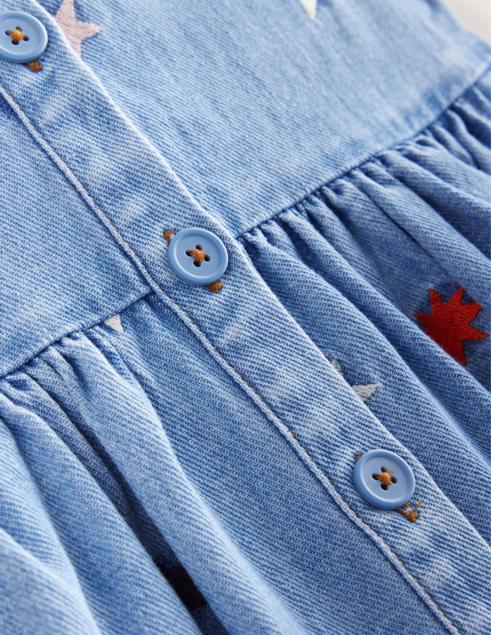 Button Pinafore Dress-Multi Star Embroidery-3