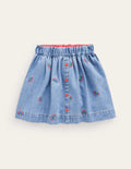 Button Through Twirly Skirt-Scattered Rainbow Embroidery