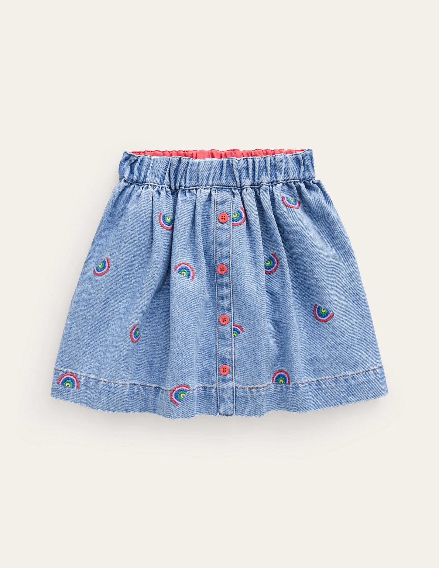 Button Through Twirly Skirt-Scattered Rainbow Embroidery