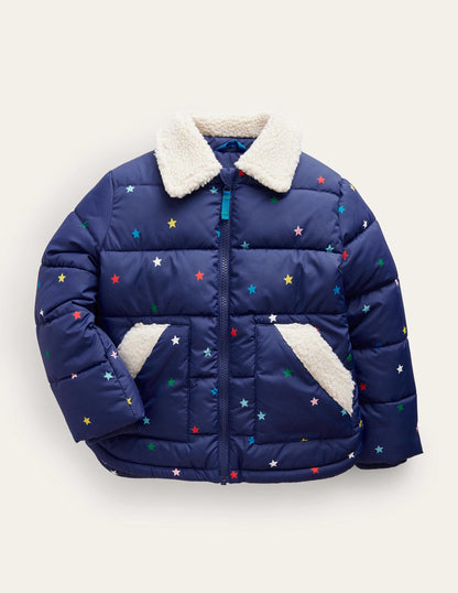 Borg Detail Padded Jacket-Navy / Multi Confetti Star-1