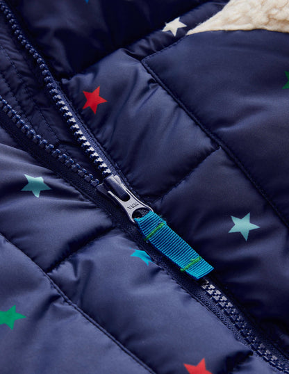 Borg Detail Padded Jacket-Navy / Multi Confetti Star-3