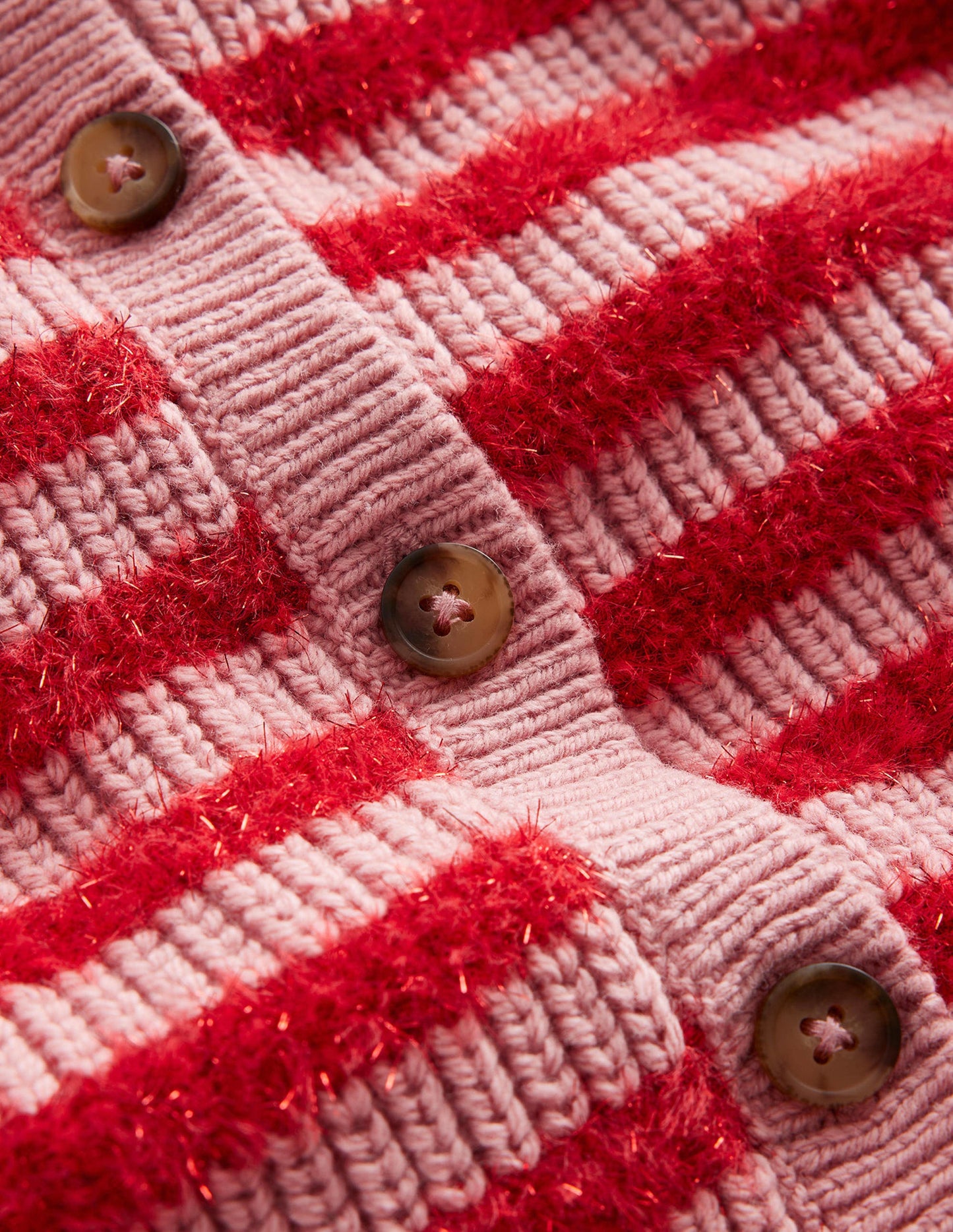 Blouson Stripe Cardigan-Mid Pink Sparkle