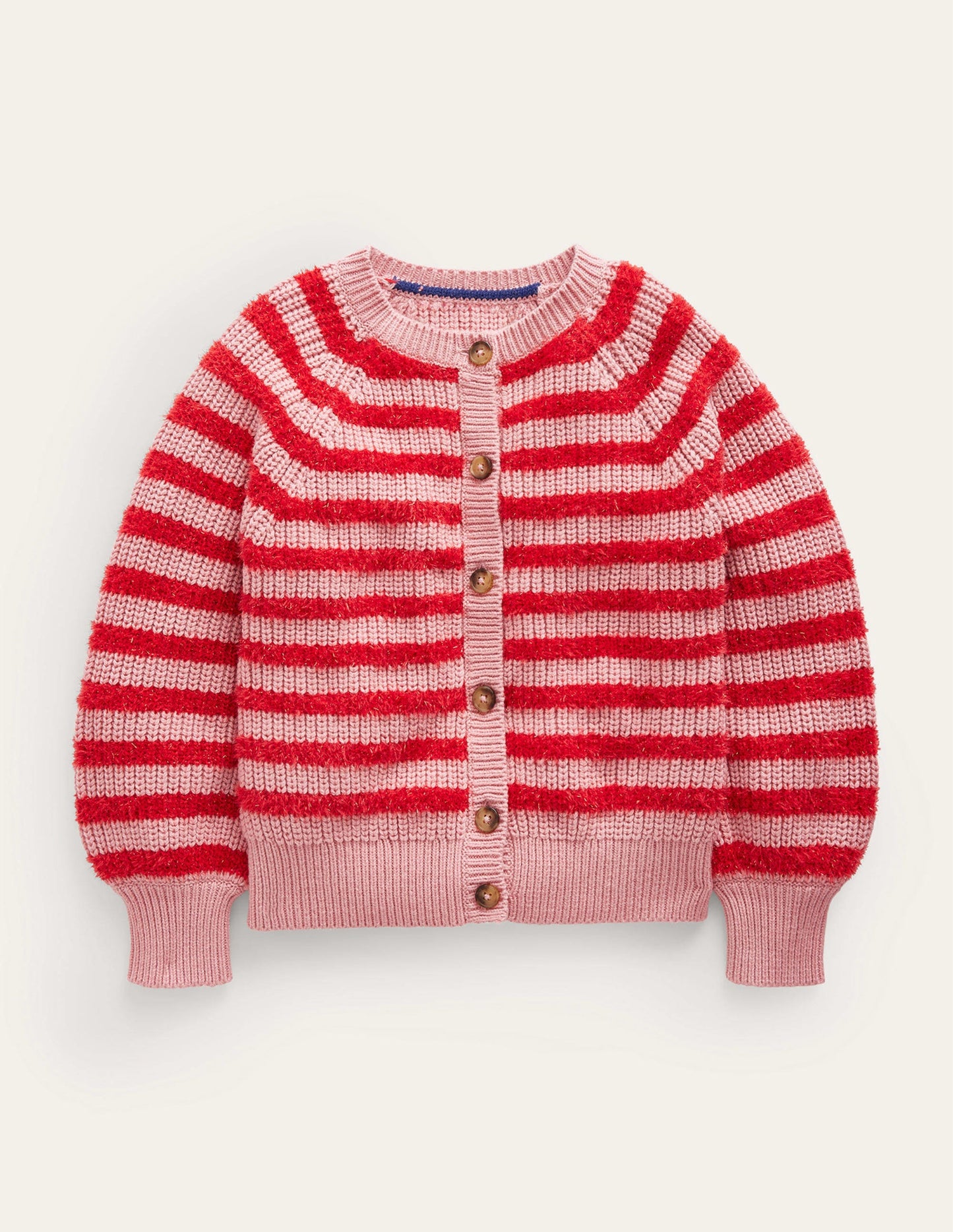 Blouson Stripe Cardigan-Mid Pink Sparkle