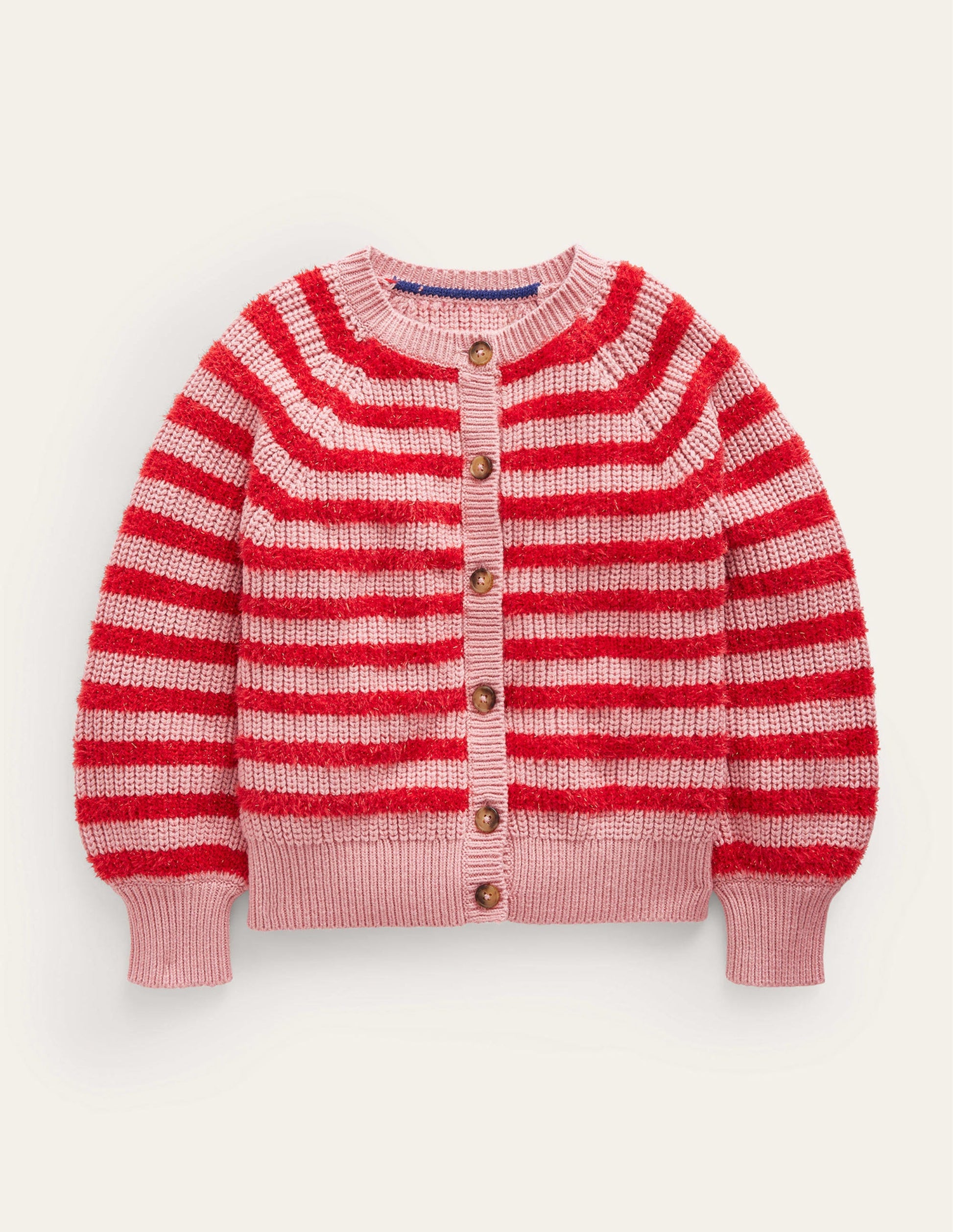 Blouson Stripe Cardigan-Mid Pink Sparkle-1