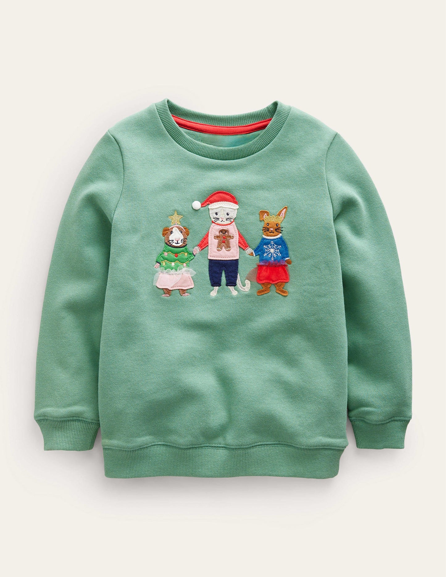 Cosy Applique Sweatshirt-Csarite Green Festive Friends