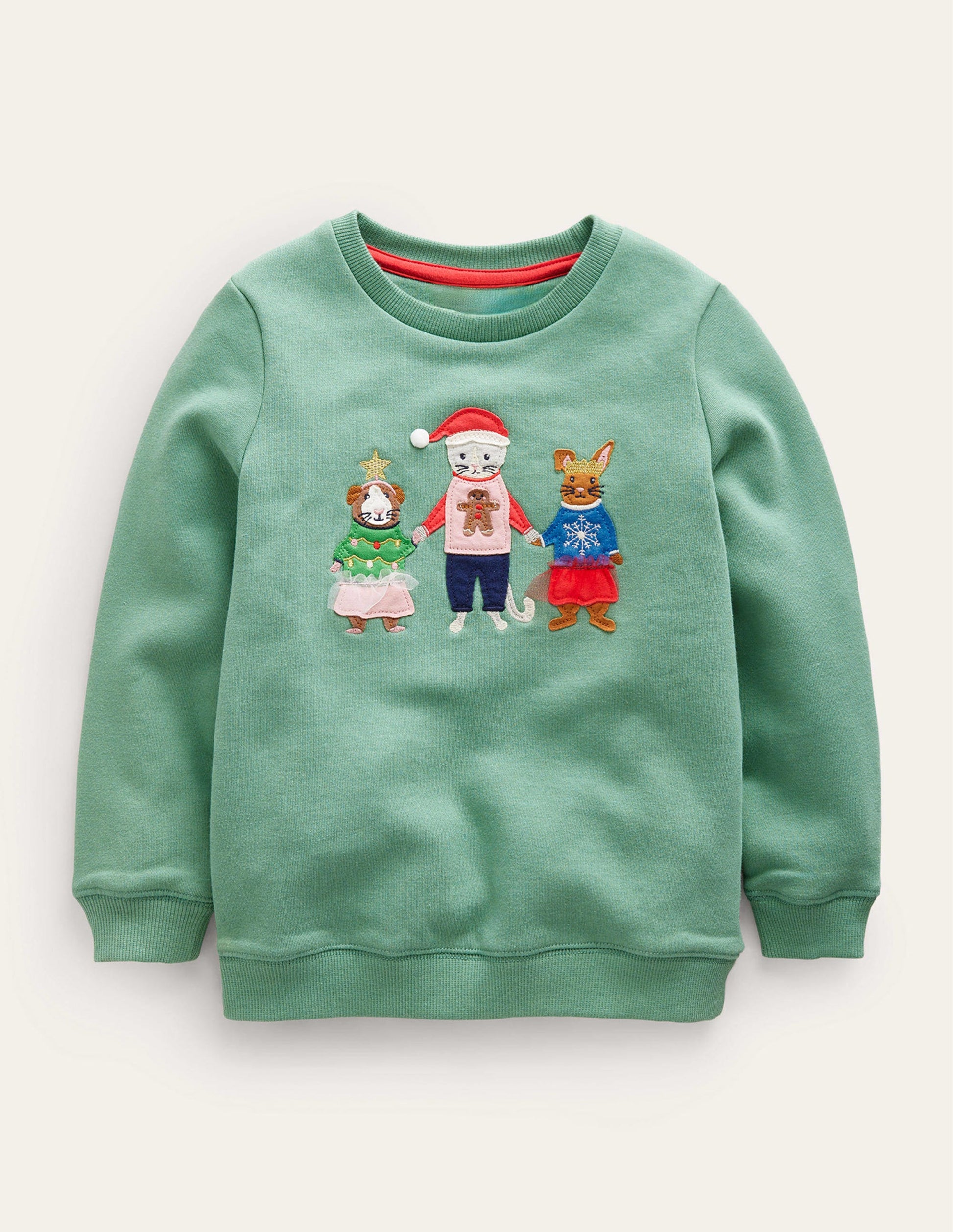 Cosy Applique Sweatshirt-Csarite Green Festive Friends-1
