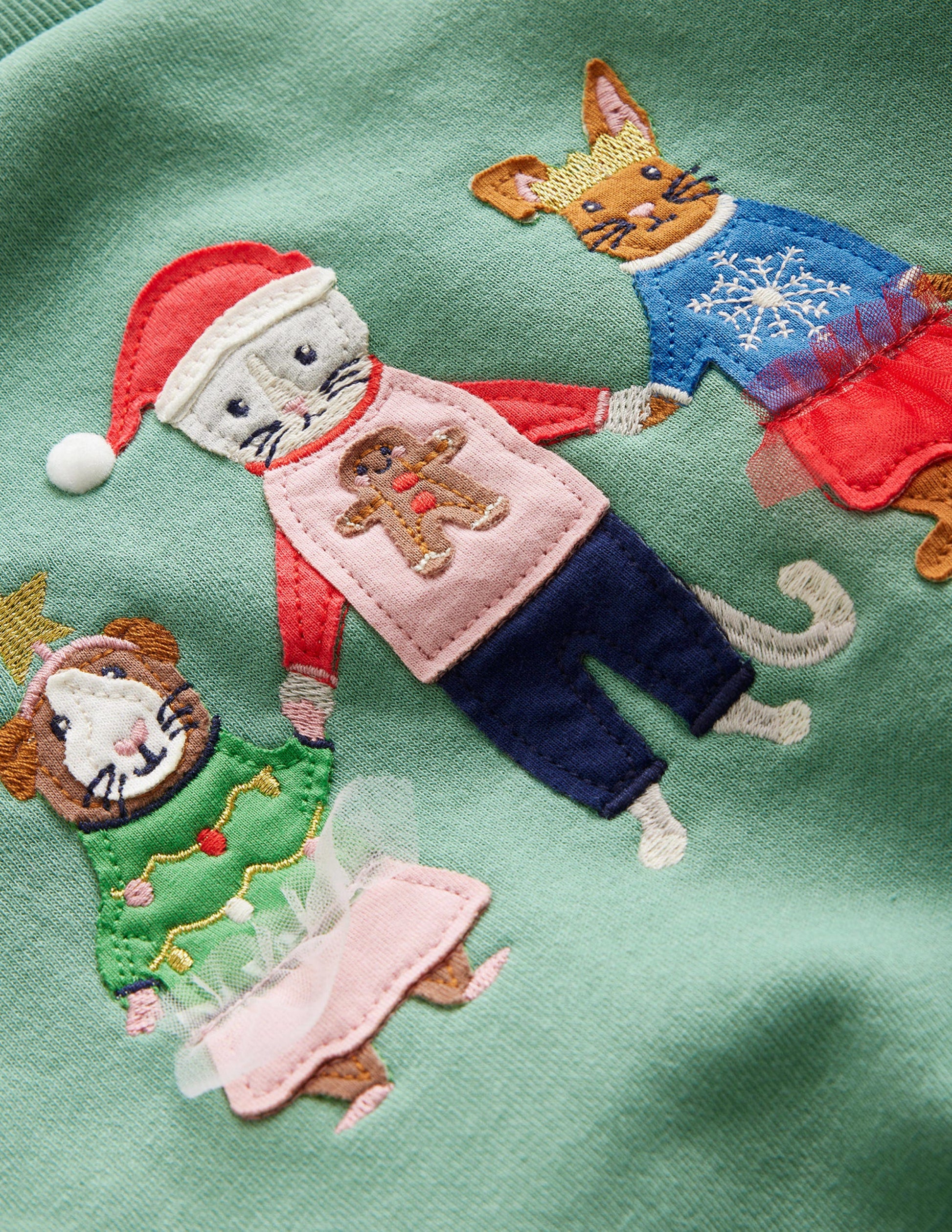 Cosy Applique Sweatshirt-Csarite Green Festive Friends-3