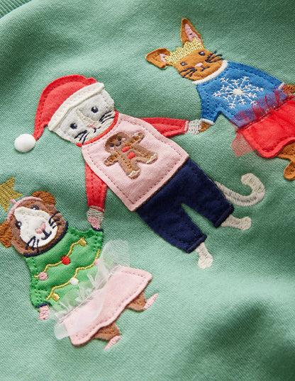 Cosy Applique Sweatshirt-Csarite Green Festive Friends-3