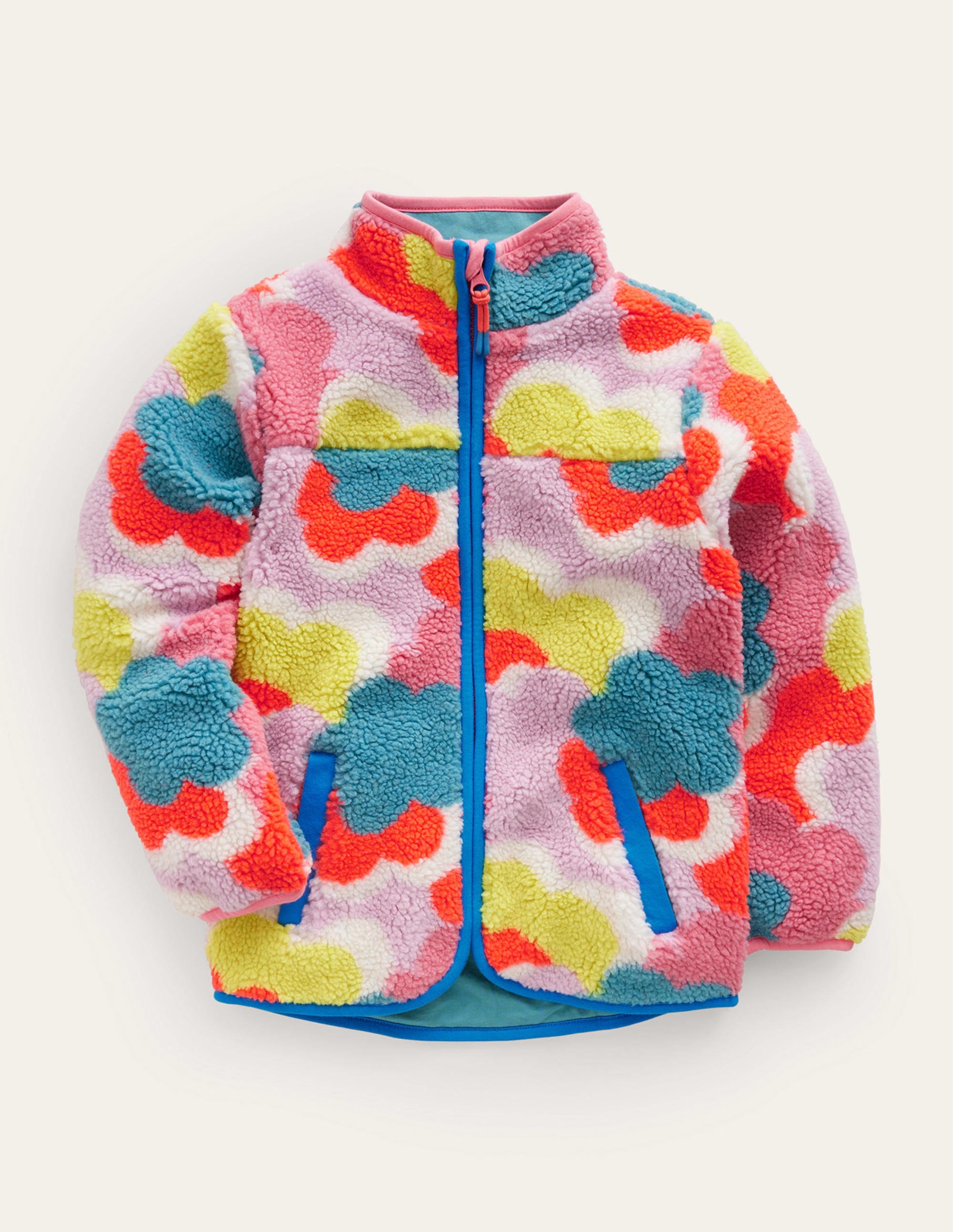 Zip Through Printed Fleece-Multi Rainbow Clouds - Image 1