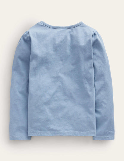 Appliqué Puff-Sleeve Top-Pebble Blue Ballerina-2