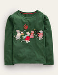 Appliqué Puff-Sleeve Top-Amazon Green Festive Mice
