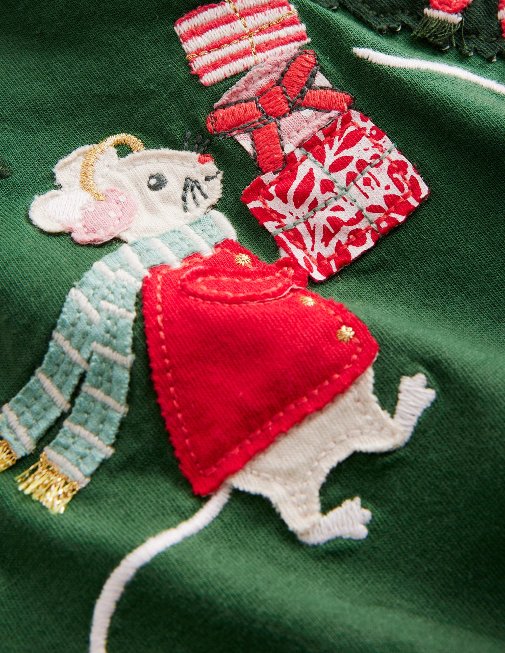 Appliqué Puff-Sleeve Top-Amazon Green Festive Mice - Image 3