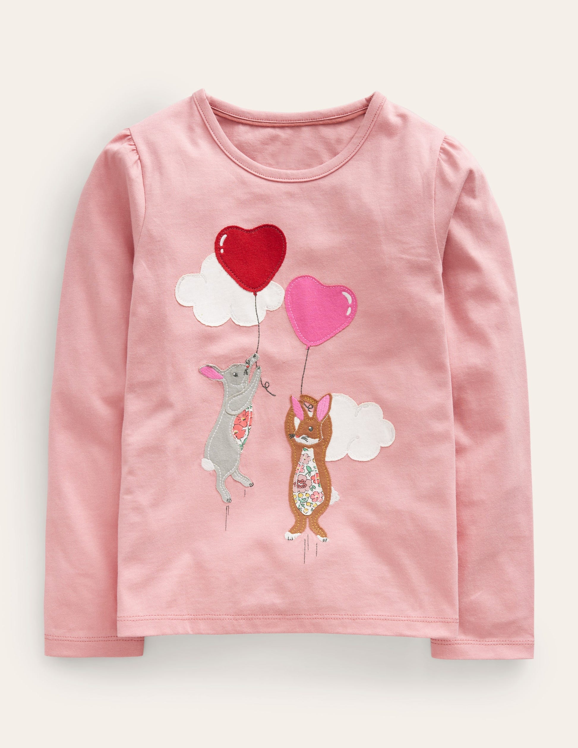 Appliqué Puff-Sleeve Top-Blush Pink Bunny-2