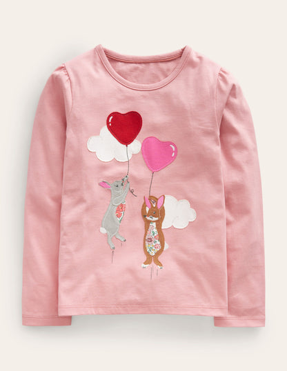 Appliqué Puff-Sleeve Top-Blush Pink Bunny-2