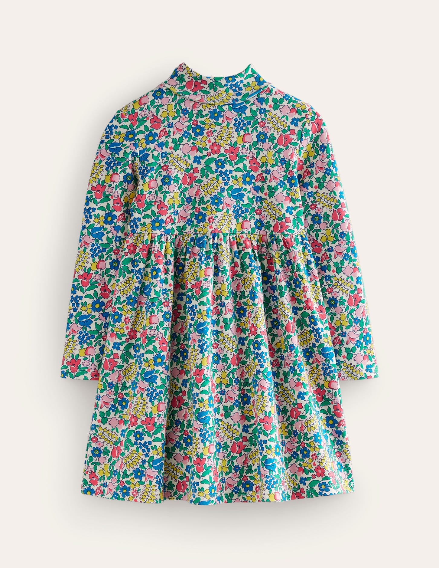 Roll Neck Jersey Dress-Multi Flowerbed-1