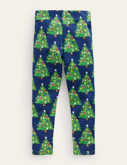 Fun Cosy Leggings-College Navy Christmas Trees-2