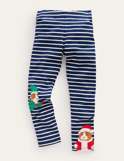 Appliqué Leggings-College Navy/Ivory Festive-1