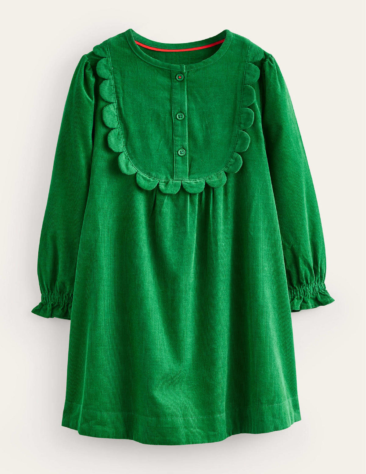 Scallop Cord Dress-Deep Green - Image 1