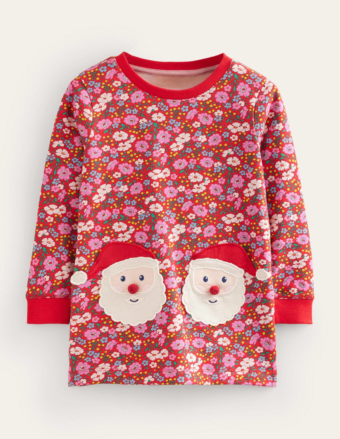 Applique Sweatshirt Tunic-Brilliant Red Festive Flower
