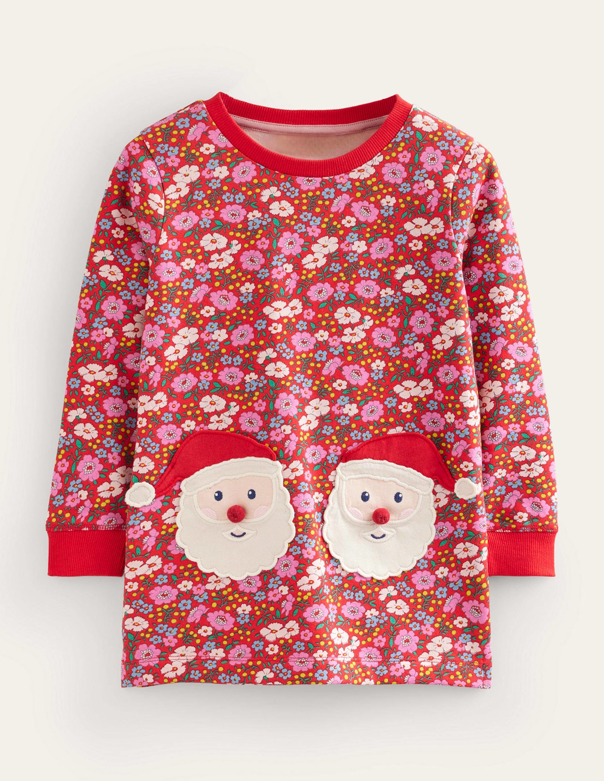 Applique Sweatshirt Tunic-Brilliant Red Festive Flower-1