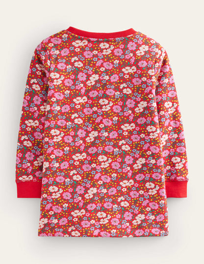 Applique Sweatshirt Tunic-Brilliant Red Festive Flower-2