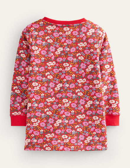 Applique Sweatshirt Tunic-Brilliant Red Festive Flower