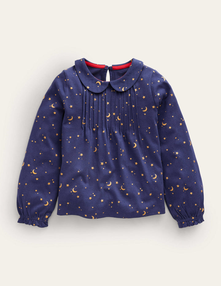 Collared Jersey Top-College Navy Twinkly Star